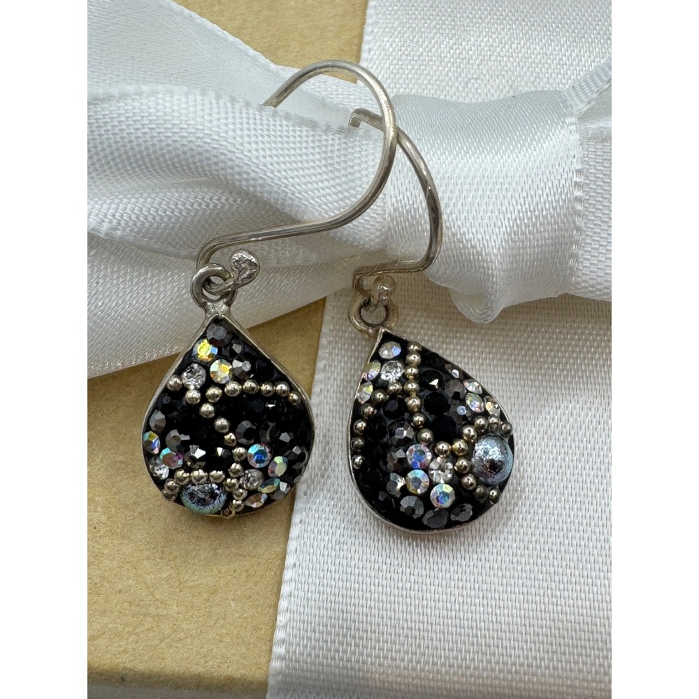 Mosaico Black Austrian Crystal Dichroic Glass Teardrop Earrings